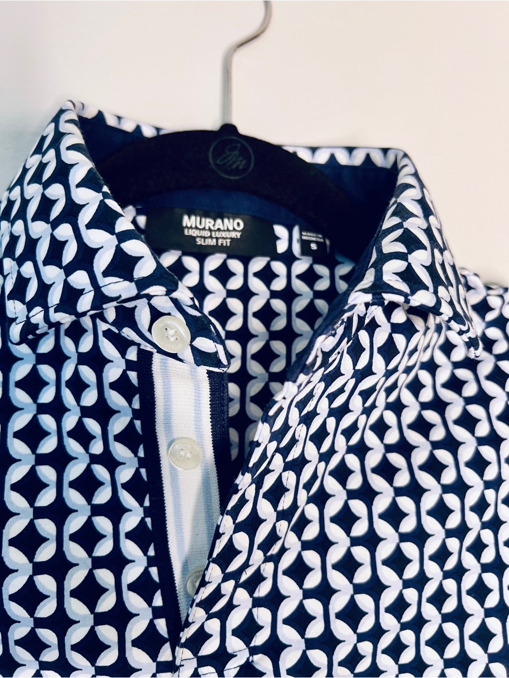 Murano Navy and White Geometric Polo - Men's Short Sleeve - Picture 3 of 7